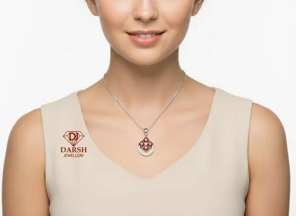 925_Silver_Pendant_Necklace_With_Ruby_Red_Square_Gemstones_And_Halo_Accents