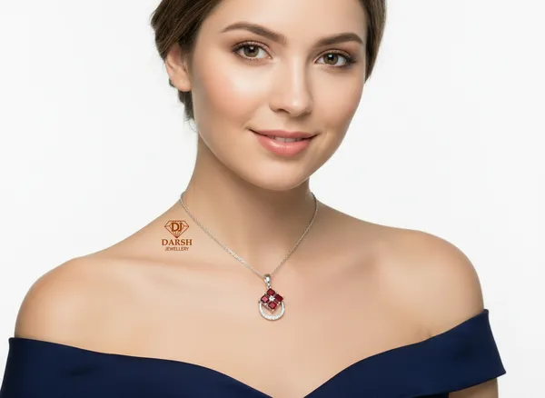 925_Silver_Pendant_Necklace_With_Ruby_Red_Square_Gemstones_And_Halo_Accents