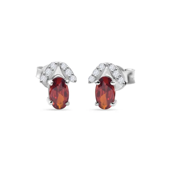925_Silver_Small_Earrings_With_Red_Cz_And_Sparkling_Accents