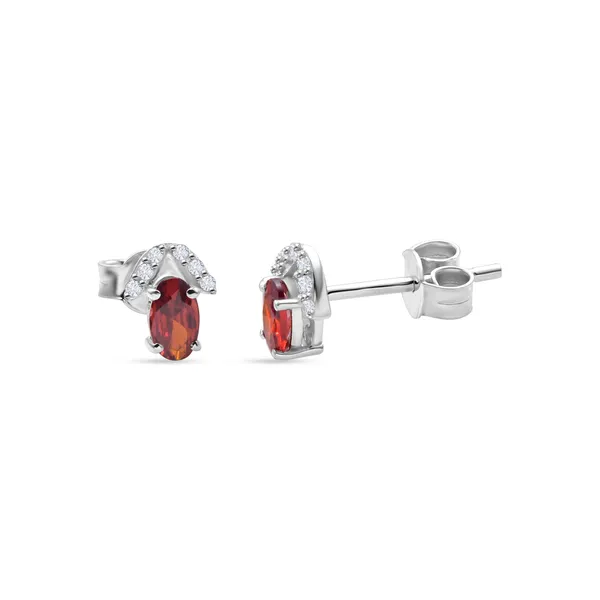 925_Silver_Small_Earrings_With_Red_Cz_And_Sparkling_Accents