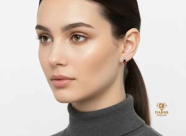925_Silver_Small_Earrings_With_Red_Cz_And_Sparkling_Accents