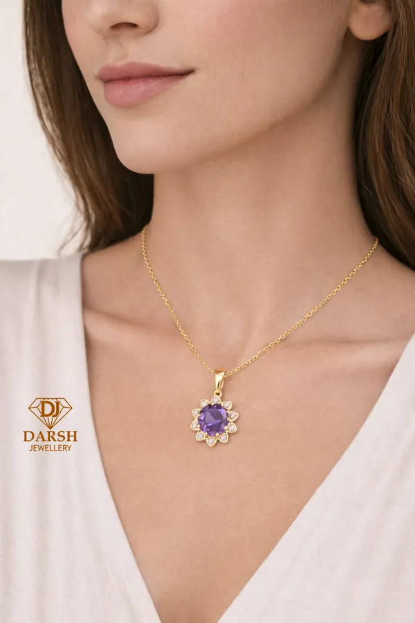 925_Silver_Blue_Sapphire_Cz_Flower_Necklace_For_Women_With_Goldgold_Plated