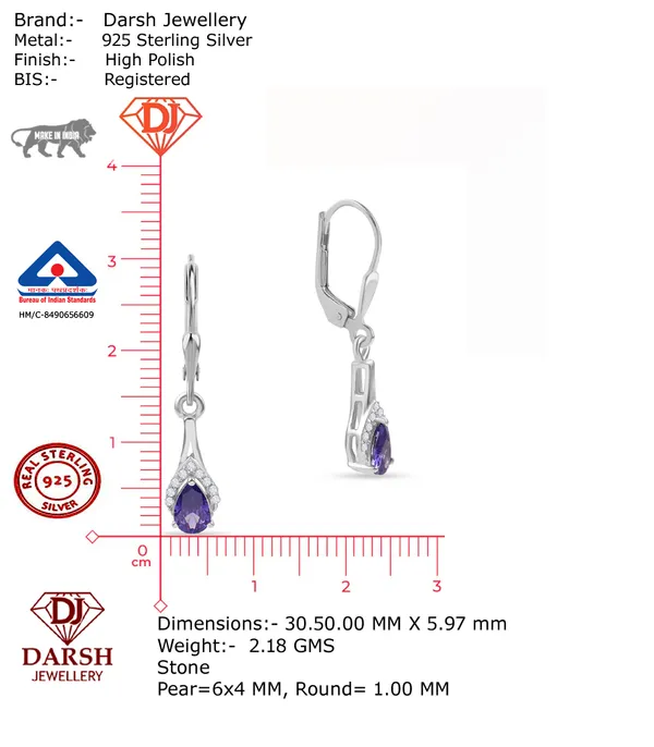 925_Silver_Amethyst_Cz_Drop_Earrings_With_Gold_Plated_Huggie_Hoop_Earrings_For_Women