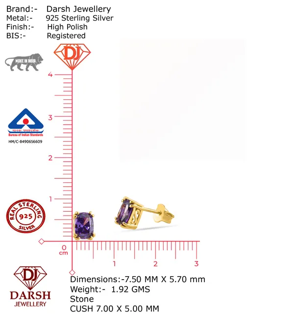 925_Silver_Blue_Sapphire_Cz_Solitaire_Stud_Earrings__0.5_Micron_Gold_Plated__Bis_Hallmarked__Elegant_Gifts_For_Women_And_Girls