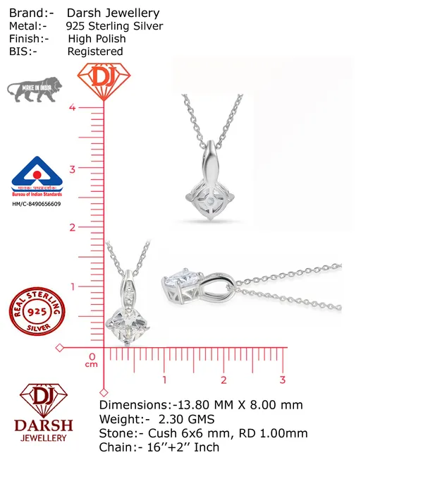 925_Sterling_Silver_White_Cz_Solitaire_Pendant_Necklace_For_Women__Rhodium_Plated__Elegant_Necklace__Elegant_Jewellery_Gift
