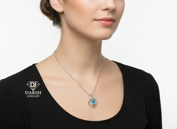 925_Silver_Heart_Pendant_With_Blue_Tone_And_Cz_Accents