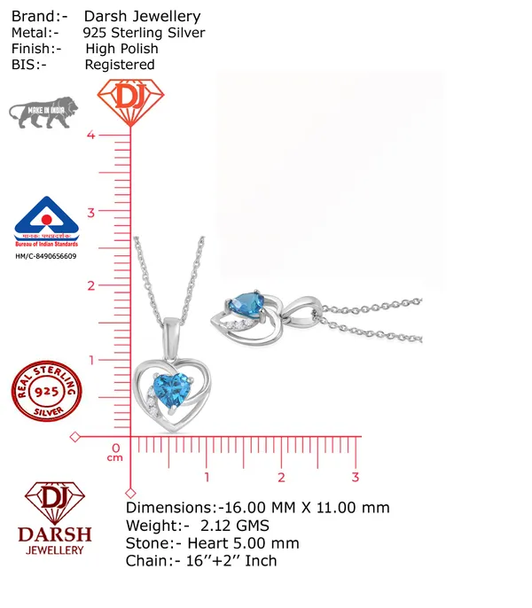 925_Silver_Heart_Pendant_With_Blue_Tone_And_Cz_Accents