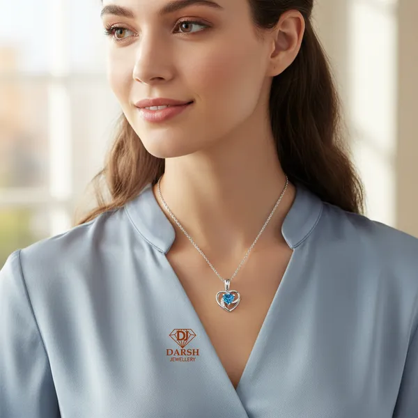 925_Silver_Heart_Pendant_With_Blue_Tone_And_Cz_Accents