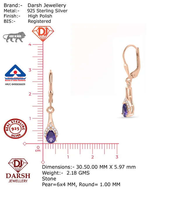 925_Silver_Amethyst_Cz_Drop_Earrings_With_Rose_Gold_Plated_Huggie_Hoop_Earrings_For_Women