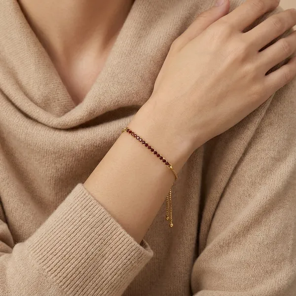 __925_Silver_Adjustable_Slider_Bracelet,_Gold_Plated_With_Red_Gemstones
