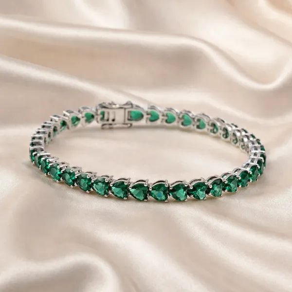 925_Sterling_Silver_Green_Emerald_CZ_Heart_Bracelet_Rhodium_Plated_925_Silver_Handmade_Bracelet_Jewelry_Gift_for_Her_Minimalist_Jewelry