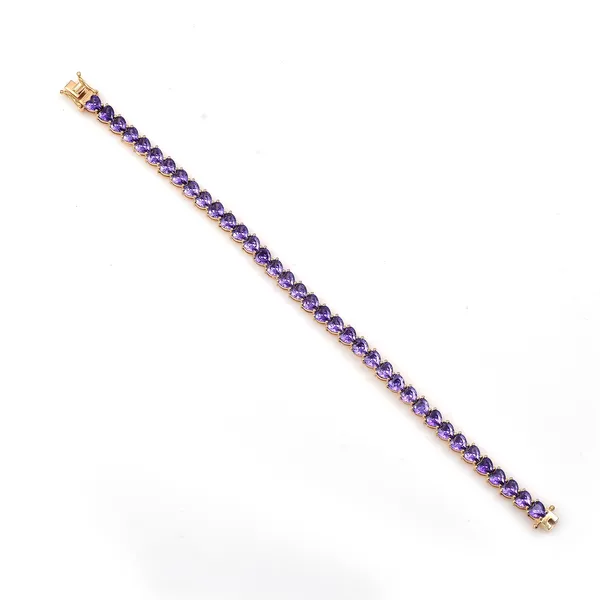 925_Sterling_Silver_Amethyst_CZ_Heart_Bracelet_Gold_Plated_925_Silver_Bracelet_Handmade_Elegant_Jewelry_BIS_Registered
