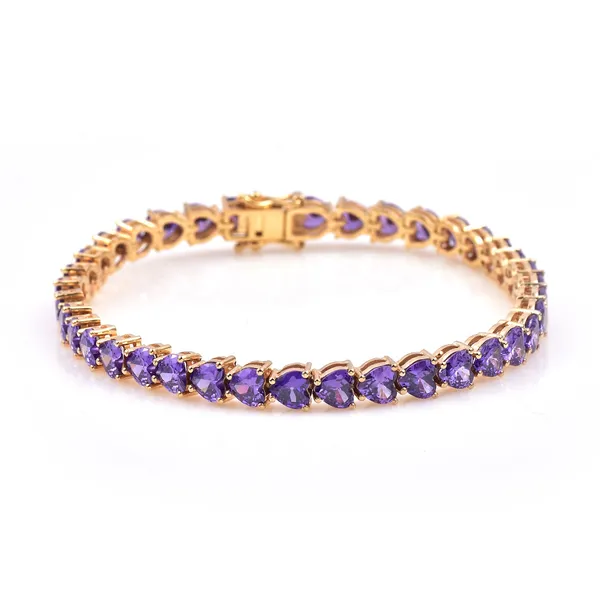925_Sterling_Silver_Amethyst_CZ_Heart_Bracelet_Gold_Plated_925_Silver_Bracelet_Handmade_Elegant_Jewelry_BIS_Registered