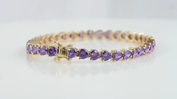 925_Sterling_Silver_Amethyst_CZ_Heart_Bracelet_Gold_Plated_925_Silver_Bracelet_Handmade_Elegant_Jewelry_BIS_Registered