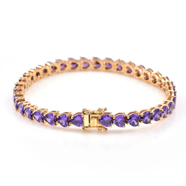 925_Sterling_Silver_Amethyst_CZ_Heart_Bracelet_Gold_Plated_925_Silver_Bracelet_Handmade_Elegant_Jewelry_BIS_Registered
