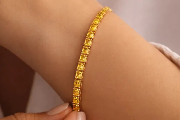 925_Sterling_Silver_Champagne_CZ_Squire_Bracelet_925_Silver_bracelet_Gold_Plated_Handmade_Jewelry_Gift_For_Women_Minimalist_Jewelry