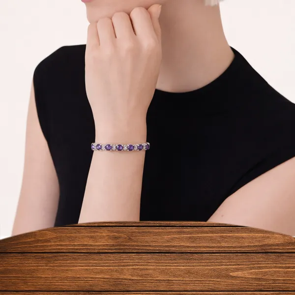 925_Sterling_Silver_Amethyst_CZ_Round_Bracelet_Rhodium_Plated_925_Silver_Bracelet_Handmade_Jewelry_Gift_For_Women