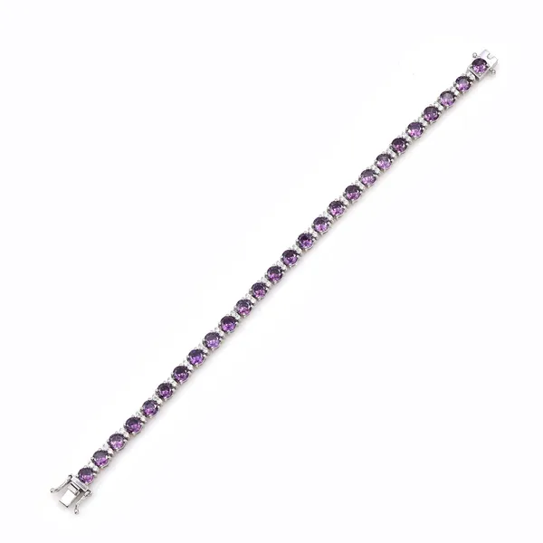 925_Sterling_Silver_Amethyst_CZ_Round_Bracelet_Rhodium_Plated_925_Silver_Bracelet_Handmade_Jewelry_Gift_For_Women