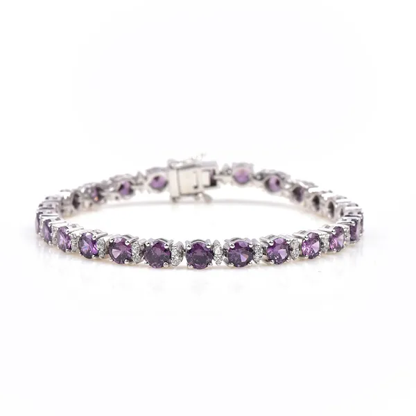 925_Sterling_Silver_Amethyst_CZ_Round_Bracelet_Rhodium_Plated_925_Silver_Bracelet_Handmade_Jewelry_Gift_For_Women