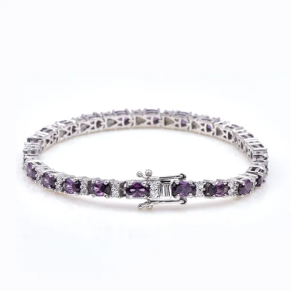 925_Sterling_Silver_Amethyst_CZ_Oval_Bracelet_Rhodium_Plated_925_Silver_Handmade_Jewelry_Gift_For_Women_Elegant_Jewelry