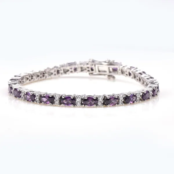 925_Sterling_Silver_Amethyst_CZ_Oval_Bracelet_Rhodium_Plated_925_Silver_Handmade_Jewelry_Gift_For_Women_Elegant_Jewelry