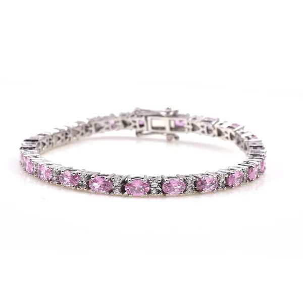 925_Sterling_Silver_Pink_Cubic_Zirconia_Oval_Bracelet__Rhodium_Plated_925_Silver_Bracelet_Handmade_Jewelry_Gifting_Elegant_Jewelry