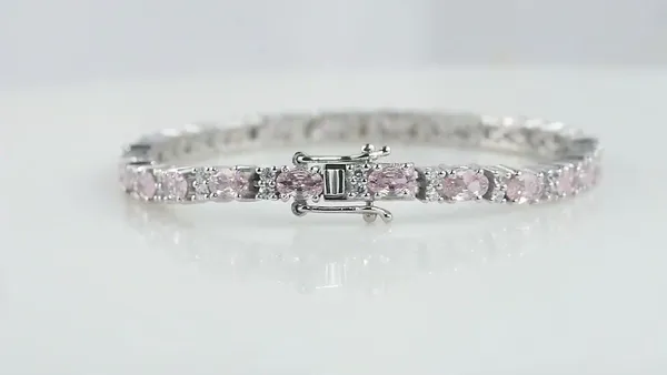 925_Sterling_Silver_Pink_Cubic_Zirconia_Oval_Bracelet__Rhodium_Plated_925_Silver_Bracelet_Handmade_Jewelry_Gifting_Elegant_Jewelry