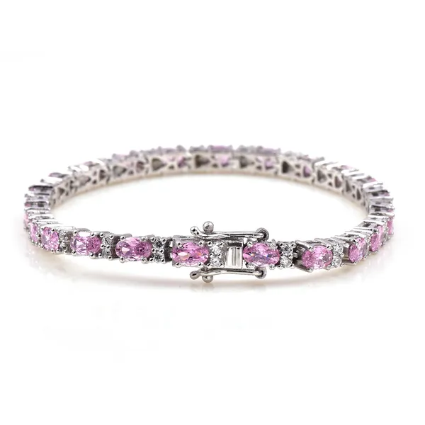 925_Sterling_Silver_Pink_Cubic_Zirconia_Oval_Bracelet__Rhodium_Plated_925_Silver_Bracelet_Handmade_Jewelry_Gifting_Elegant_Jewelry