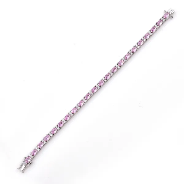 925_Sterling_Silver_Pink_Cubic_Zirconia_Oval_Bracelet__Rhodium_Plated_925_Silver_Bracelet_Handmade_Jewelry_Gifting_Elegant_Jewelry