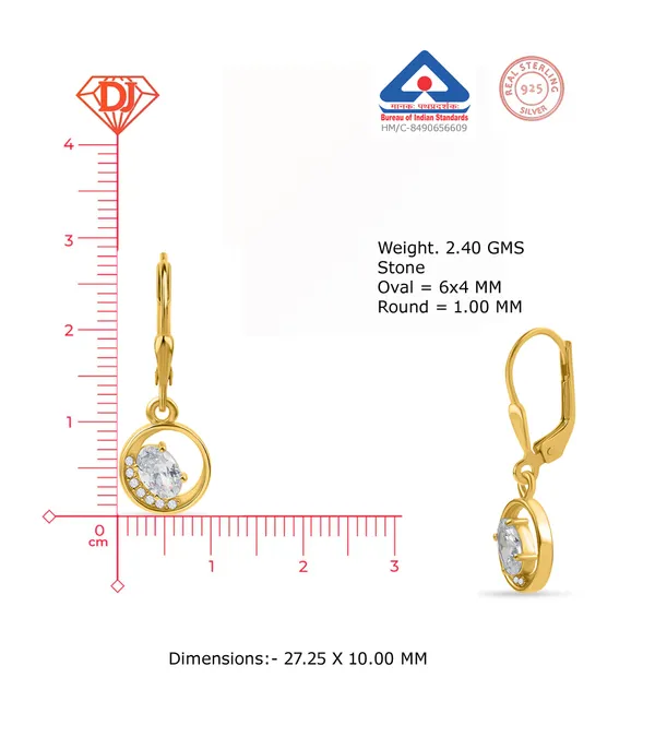 __925_Sterling_Silver_Gold_Plated_Drop_Earrings_With_Aaa_Cubic_Zirconia_For_Girls_Dengle_Earrings,_Ocations_And_Daily_Weare_Tradisional_Look_Earrings,_Goldgold_Plated