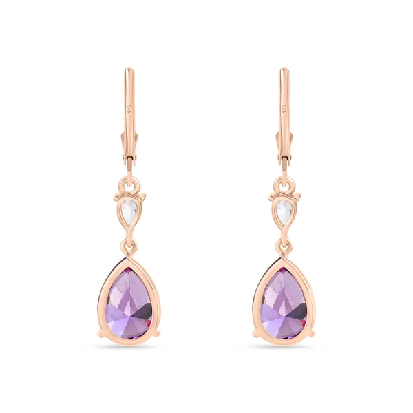925_Silver_Amethyst_CZ_Dangle_Earrings_With_Rose_Gold_Plating,_Earrings_For_Women_Girls
