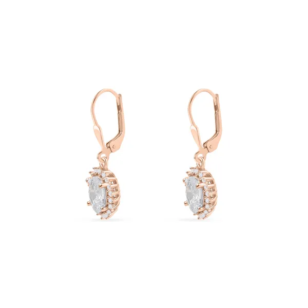 925_Sterling_Silver_White_Cz_Halo_Earrings_With_Rose_Gold_Plated_For_Women_With_Framed_Round_Stone_Setting__Beautiful_Party_Wear_Drop_Earrings