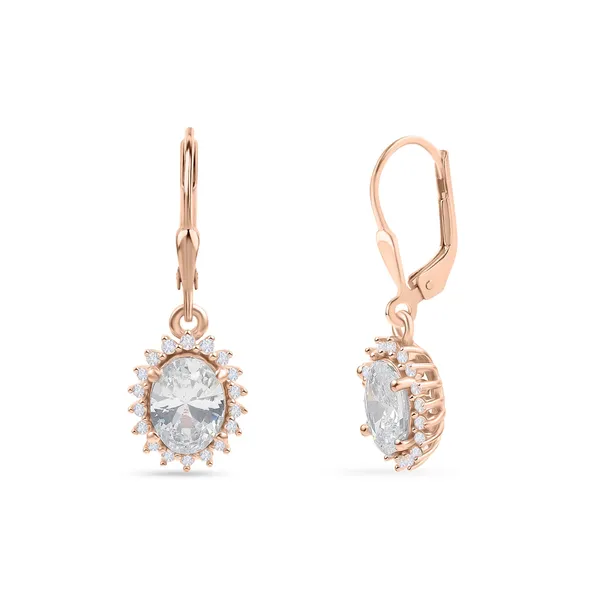 925_Sterling_Silver_White_Cz_Halo_Earrings_With_Rose_Gold_Plated_For_Women_With_Framed_Round_Stone_Setting__Beautiful_Party_Wear_Drop_Earrings