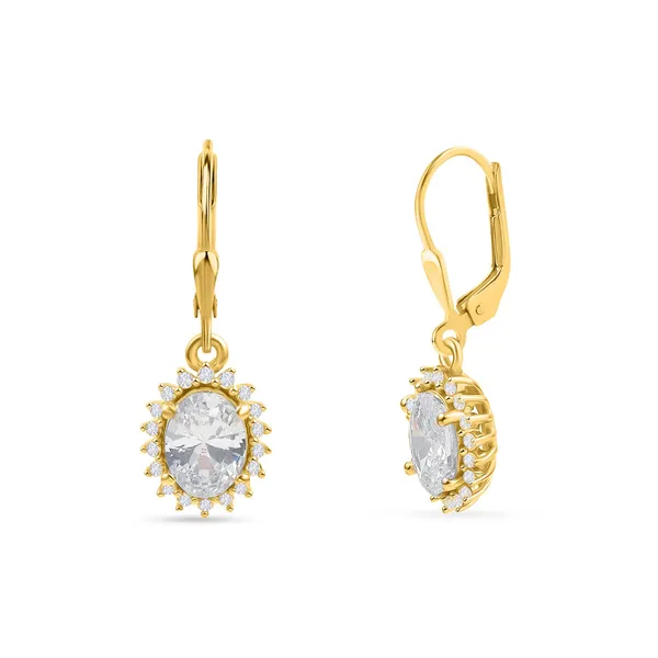 925_Sterling_Silver_White_Cz_Halo_Earrings_With_Gold_Plated_For_Women_With_Framed_Round_Stone_Setting__Beautiful_Party_Wear_Drop_Earrings