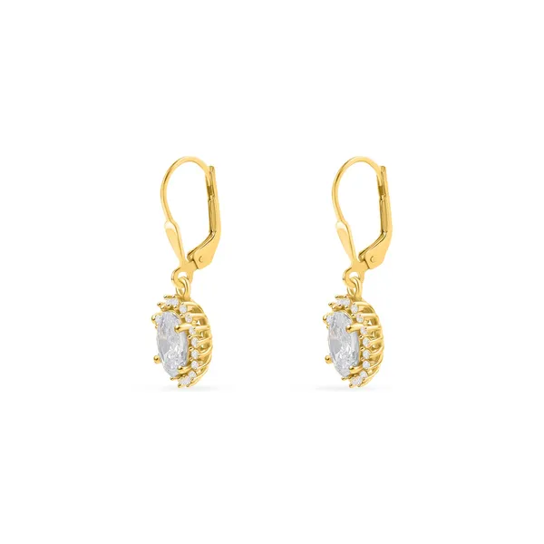 925_Sterling_Silver_White_Cz_Halo_Earrings_With_Gold_Plated_For_Women_With_Framed_Round_Stone_Setting__Beautiful_Party_Wear_Drop_Earrings