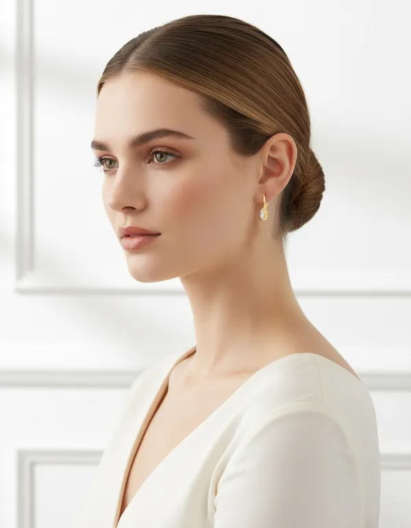 925_Sterling_Silver_White_Cz_Halo_Earrings_With_Gold_Plated_For_Women_With_Framed_Round_Stone_Setting__Beautiful_Party_Wear_Drop_Earrings