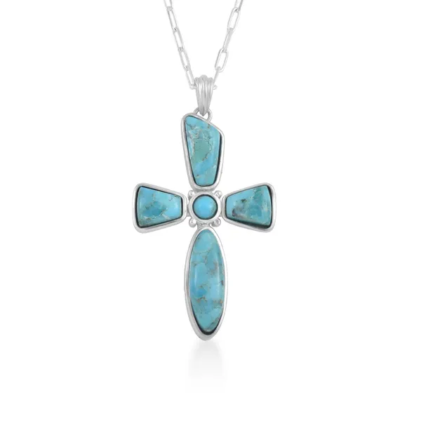925_Silver_Turquoise_Cross_Pendant_with_Chain_|_BIS_Hallmarked_|_Genuine_Turquoise_Gemstones_|_6_Months_Warranty