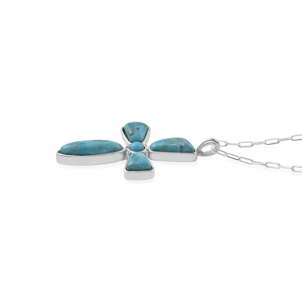 925_Silver_Turquoise_Cross_Pendant_with_Chain_|_BIS_Hallmarked_|_Genuine_Turquoise_Gemstones_|_6_Months_Warranty