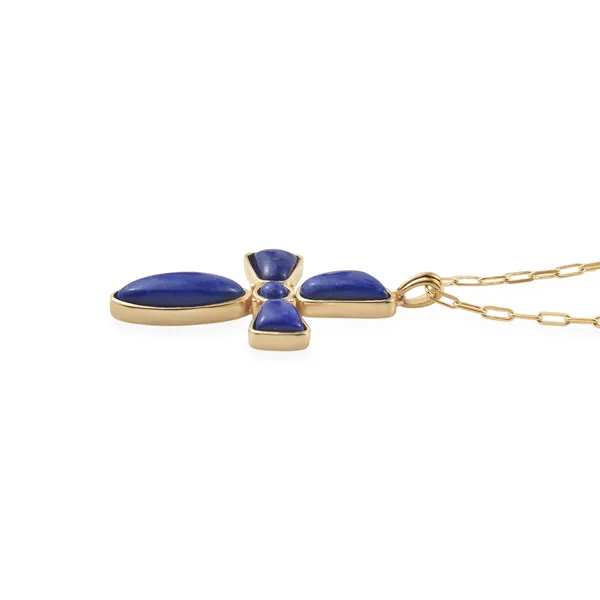 925_Silver_Lapis_Lazuli_Cross_Pendant_with_Chain_|Yellow_Gold_Plated_BIS_Registered_6_Months_Warranty