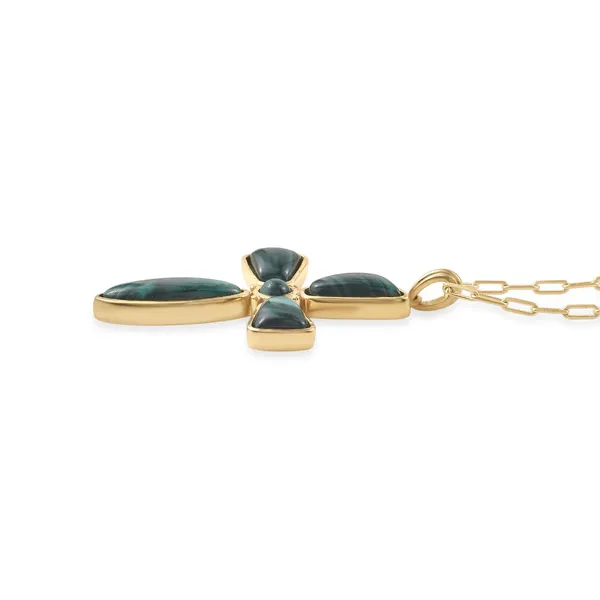 925_Silver_Malachite_Cross_Pendant_with_Chain_|Yellow_Gold_Plated_BIS_Registered_6_Months_Warranty