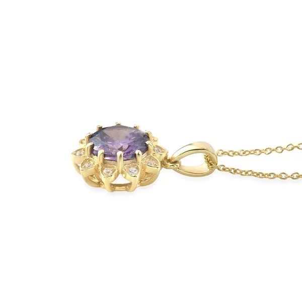 925_Silver_Blue_Sapphire_Cz_Flower_Necklace_For_Women_With_Goldgold_Plated