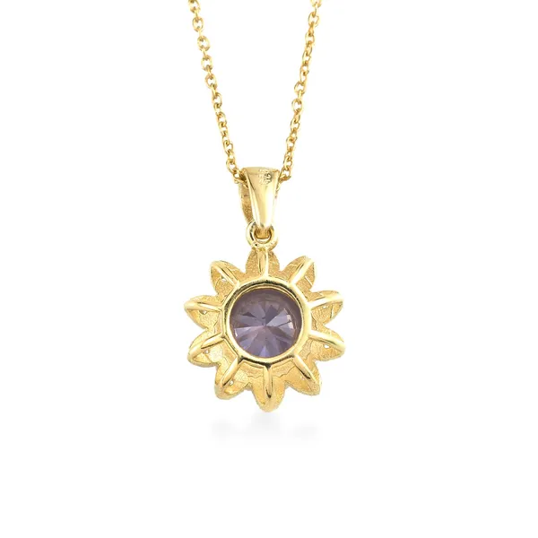 925_Silver_Blue_Sapphire_Cz_Flower_Necklace_For_Women_With_Goldgold_Plated
