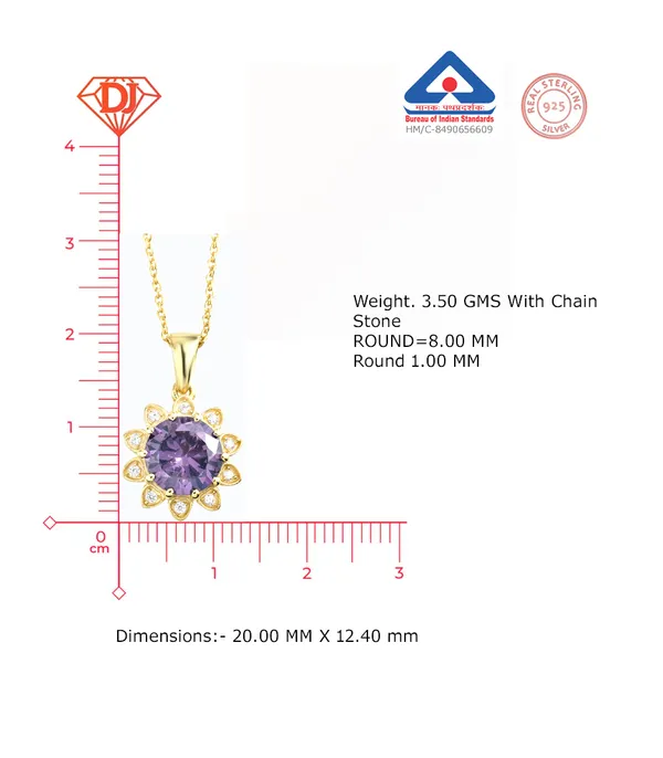 925_Silver_Blue_Sapphire_Cz_Flower_Necklace_For_Women_With_Goldgold_Plated