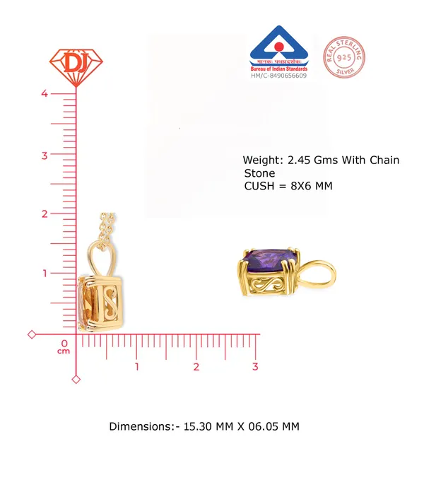 925_Silver_Blue_Cubic_Zirconia_Solitaire_Pedant_For_Women_In_Goldgold_Plated