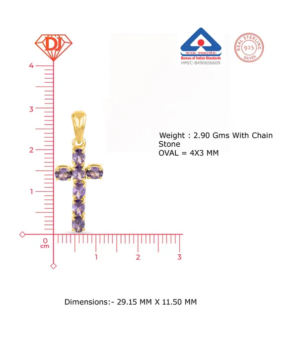 925_Silver_Lavender_Cubic_Zirconia_Cross_Pendant_with_Chain_Gold_Plated_Religious_Jewelry