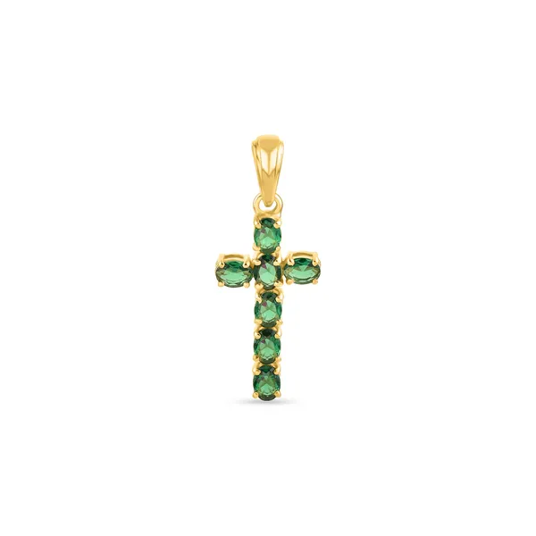 925_Silver_Green_Cubic_Zirconia_Cross_Pendant_with_Chain_Gold_Plated_Religious_Jewelry