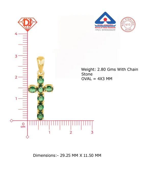 925_Silver_Green_Cubic_Zirconia_Cross_Pendant_with_Chain_Gold_Plated_Religious_Jewelry