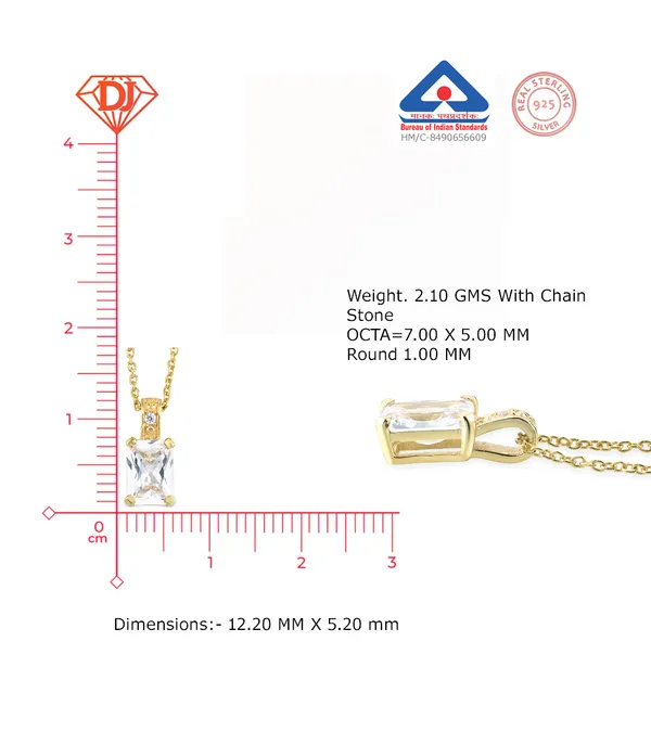 925_Sterling_Silver_White_Cubic_Zirconia_Solitaire_Necklace_Gold_Finish_925_Silver_Pendant