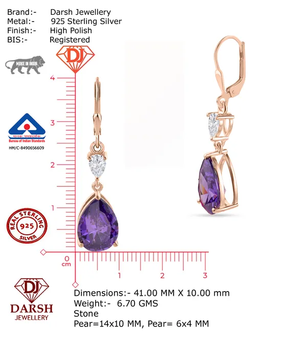 925_Silver_Amethyst_CZ_Dangle_Earrings_With_Rose_Gold_Plating,_Earrings_For_Women_Girls