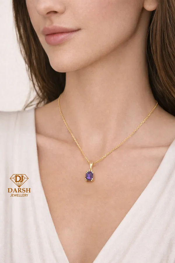 925_Silver_Blue_Cubic_Zirconia_Solitaire_Pedant_For_Women_In_Goldgold_Plated